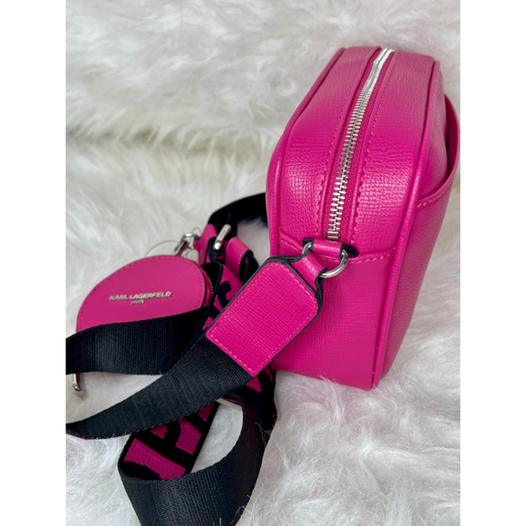 karl lagerfeld bold pink crossbody bag with matching coin purse - Picture 4 of 9